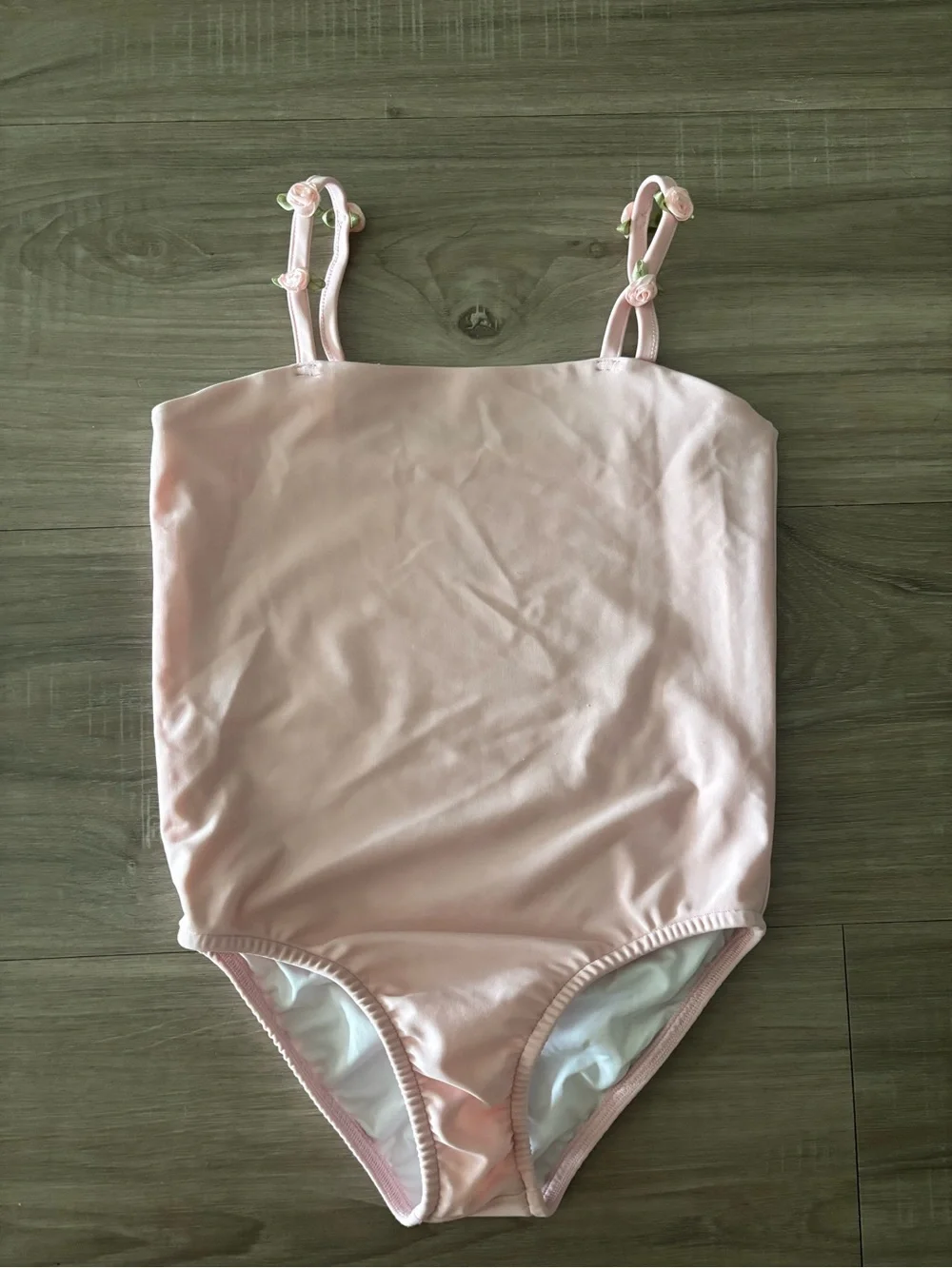 Girls' Light Pink One-Piece Swimsuit with Floral Straps Weekend One 5T euc
